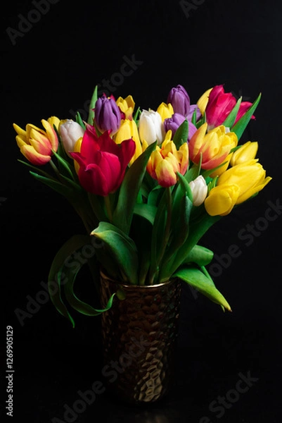 Obraz beautiful spring flowers on black background