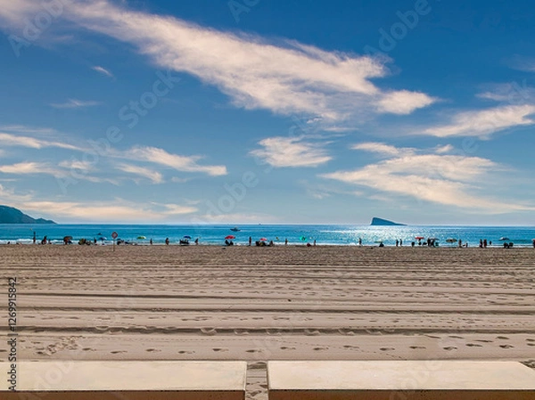 Fototapeta View of Benidorm Island from Poniente beach, Benidorm, Alicante, Spain