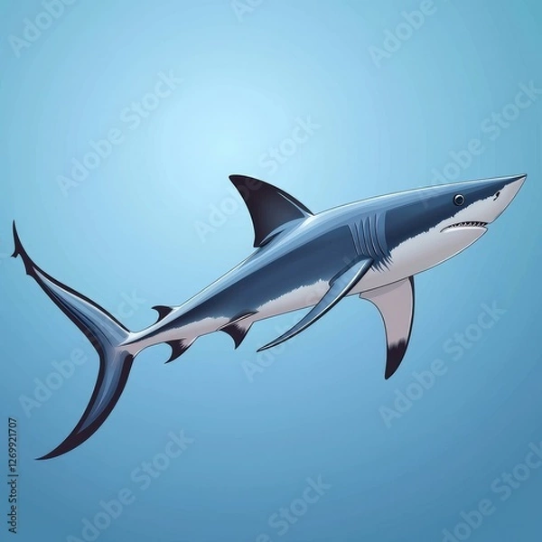 Fototapeta Realistic image of a shark swimming in deep blue ocean waters with sunlight filtering through the surface