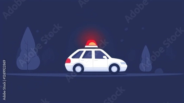 Fototapeta Police car with red light on top parked on a city street during the day