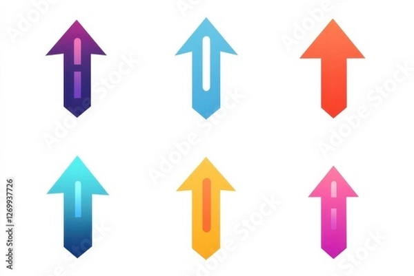 Obraz Colorful arrow icons in various hues pointing upward against a crisp white background isolated on transparent background