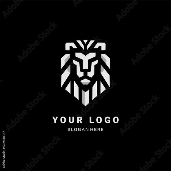 Fototapeta A powerful vector logo featuring a geometric lion head with sharp, modern lines. Perfect for esports, security, branding, and luxury designs. Strong, sleek, and majestic.