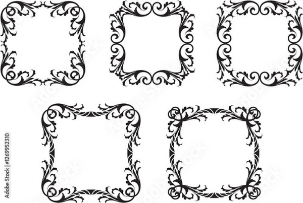 Obraz A set of vintage retro gothic leafy ornate frame and border design elements. 