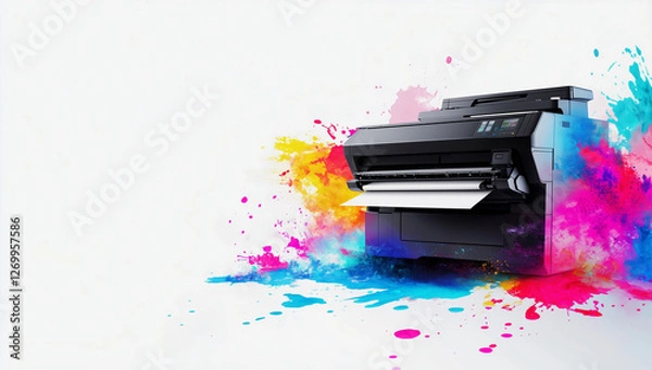 Obraz Color ink explosion from a modern printer, symbolizing digital printing technology, creativity, graphic design, high-quality printing, and professional media production in vibrant and dynamic visual a
