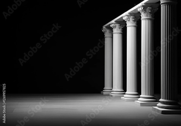 Obraz Copy space and Row of classical white columns fading into darkness, symbolizing history, strength, and architectural legacy