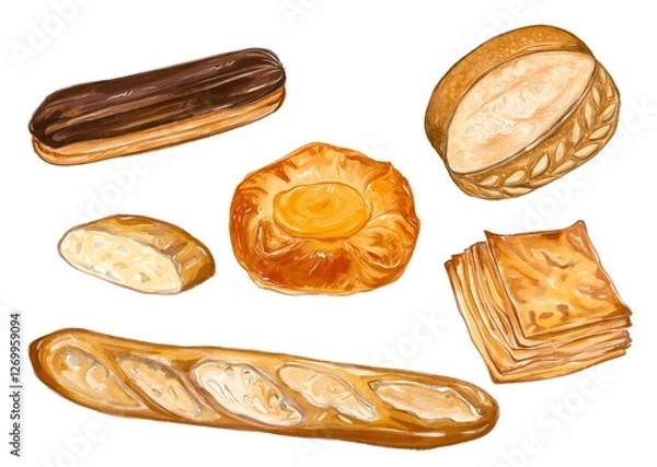 Obraz Watercolor bread and pastry