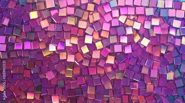 Fototapeta A vibrant mosaic of shimmering purple and pink tiles, creating a dynamic and colorful abstract pattern.