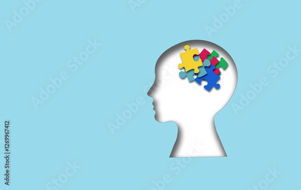 Obraz Brain with puzzle , autism, memory loss, dementia and alzheimer awareness, world mental health day concept.