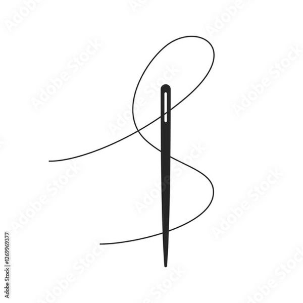 Fototapeta A sewing needle with thread forming an S shape threaded through the eye of the needle in silhouette vector