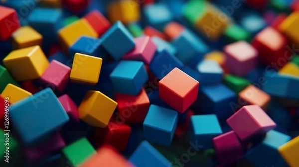 Fototapeta Vibrant colored block toy pieces scattered on a surface.