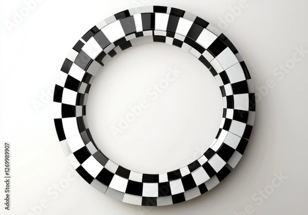 Obraz Black and white checkered circle frame vector illustration. Chequer alternating squares border design.