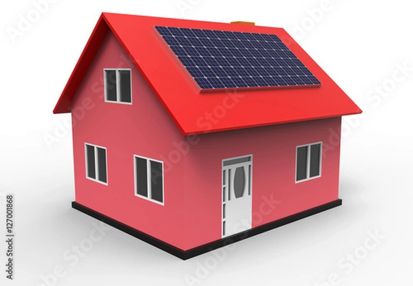 Fototapeta House with solar panel, 3d rendering