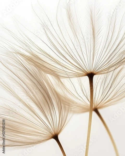 Fototapeta Delicate dandelion seed heads in soft golden light