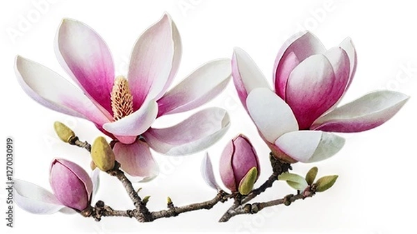 Fototapeta Soft vintage-style watercolor magnolia branch.