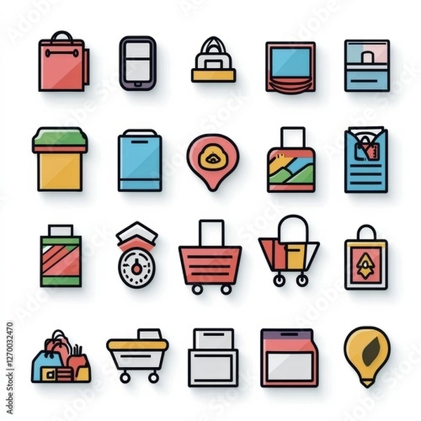 Fototapeta Shopping icons collection digital art e-commerce colorful style flat design graphic elements