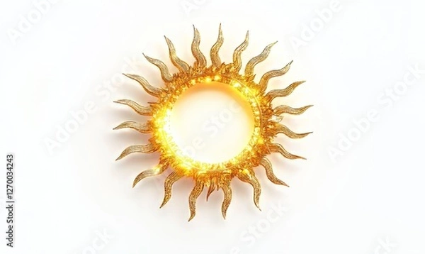 Fototapeta A celestial sun with a halo of luminous rays forming a symbolic gateway to heaven, isolated against a white background