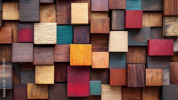 Fototapeta Colorful wooden blocks texture background; abstract geometric design, studio shot