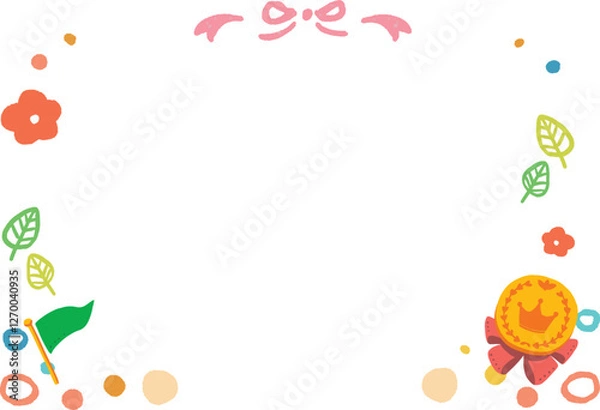 Obraz 金メダルと旗と花の春フレーム　イラストセット