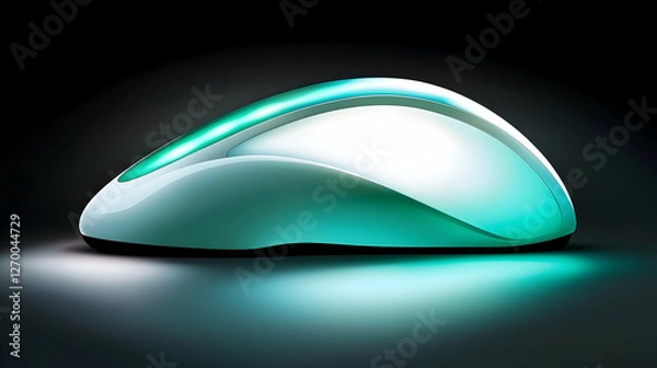 Fototapeta Futuristic teal pod vehicle design, studio lit, dark background, innovation concept