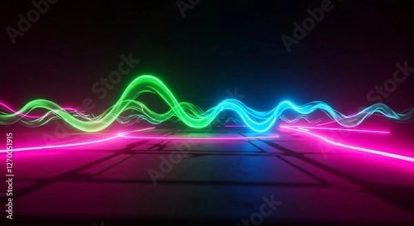 Fototapeta Abstract energy waves with glowing motion trails and futuristic depth