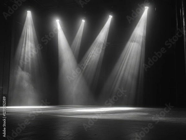 Obraz Bright stage lights creating a dramatic atmosphere on an empty stage.