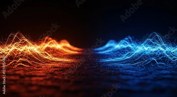 Fototapeta Abstract energy waves with glowing motion trails and futuristic depth