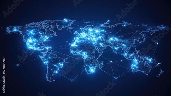 Fototapeta Next-gen payment networks, interconnected digital currency exchanges over a world map.