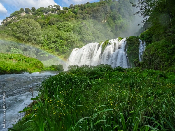 Fototapeta View of Marmore Falls: a man-made waterfall created by the Romans in 271 BC (Province of Terni, Umbria, Italy).