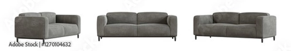 Fototapeta Gray sofa set isolated on transparent background. 3D render. 3D illustration.
