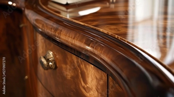 Fototapeta Close-up of Elegant Wooden Furniture with Intricate Grain and Polished Finish