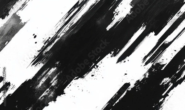 Fototapeta Abstract black and white brush strokes creating a dynamic background for creative projects