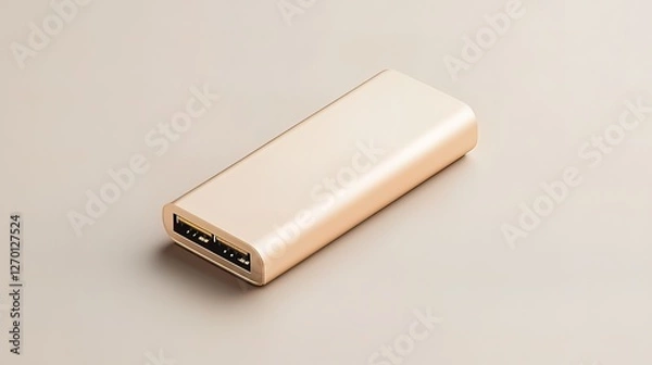 Obraz Gold portable charger on beige background.