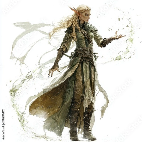 Obraz Elven Wizard with Pointed Ears Gracefully Casting Magical Energy