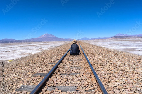 Fototapeta 山と砂漠と鉄道 - チリの雄大な自然