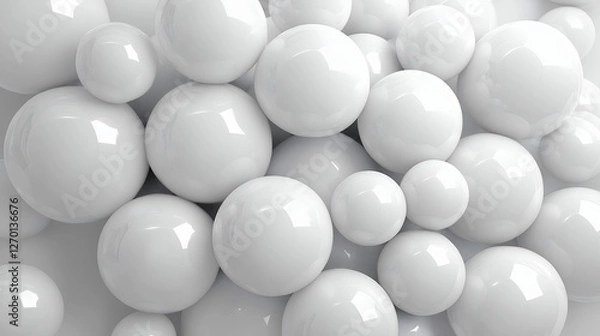 Obraz Abstract Composition of Various Sized White Spheres on Glossy Surface with Soft Lighting