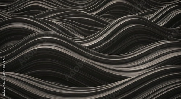 Fototapeta Futuristic liquid metal waves with smooth curves and reflective surfaces