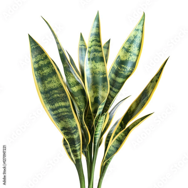 Fototapeta Variegated Snake Plant with Green and Yellow Leaves on Black Background. A highly detailed and photorealistic snake plant (Sansevieria trifasciata) with vibrant green and yellow variegated leaves