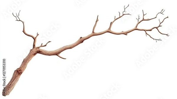 Fototapeta Detailed view of a dry, twisted branch showcasing intricate textures against a plain background