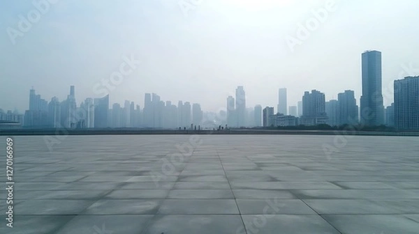 Fototapeta Cityscape Panorama: Modern Metropolis Skyline on a Hazy Day