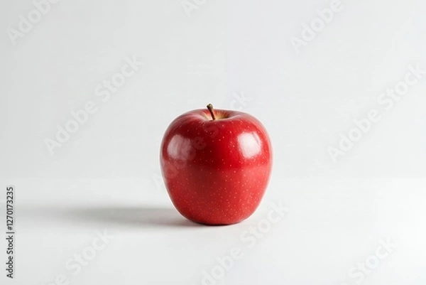 Fototapeta Single, vibrant red apple on white background.