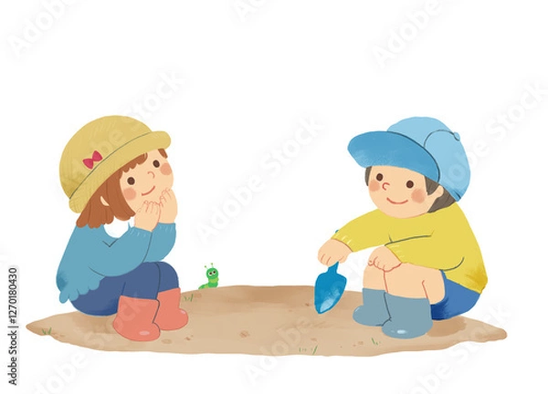 Fototapeta 砂遊びする　男の子と女の子