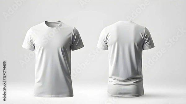 Obraz Men's white blank T-shirt template,from two sides, natural shape on invisible mannequin, for your design mockup for print, 