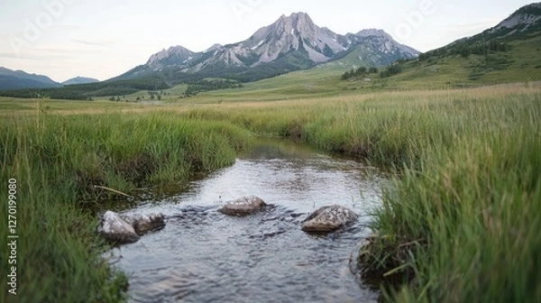 Fototapeta Mountain Stream Meadow Landscape