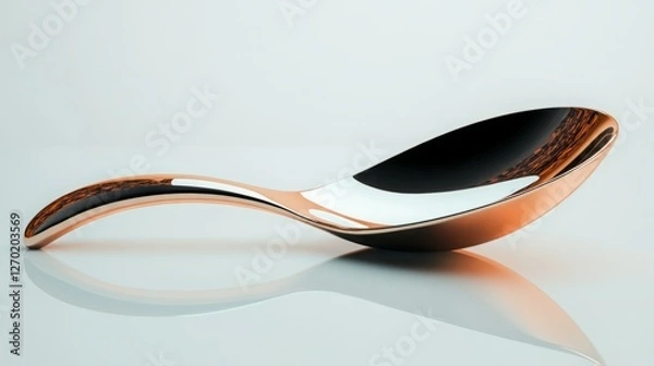 Fototapeta Sleek copper spoon with a modern design, reflecting light beautifully against a white background.