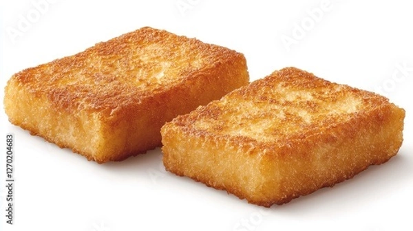 Fototapeta Golden brown toast, buttered with a crispy edge, isolated on white.