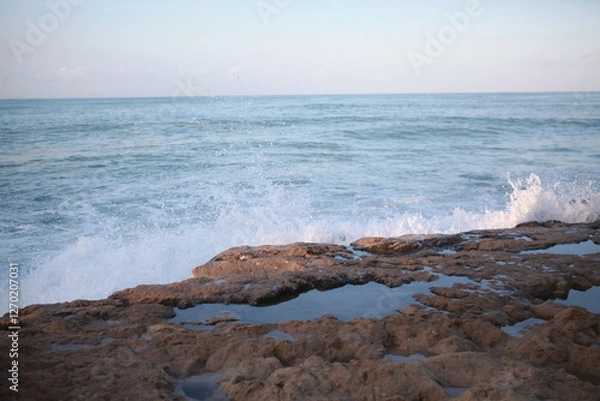 Obraz Waves and rocks, tidepools, ocean landscape Ko'Olina, Oahu, Hawaii