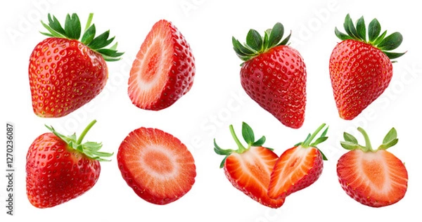 Obraz Fresh and Juicy Strawberries on White Background for Culinary Use, isolated on transparent background
