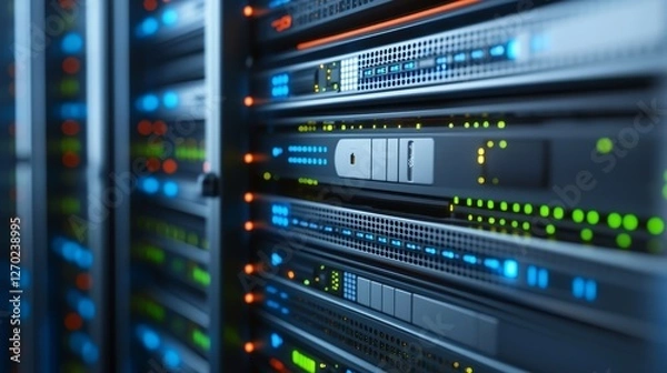 Fototapeta Powerful server infrastructure, exploring modern data center technology and network equipment