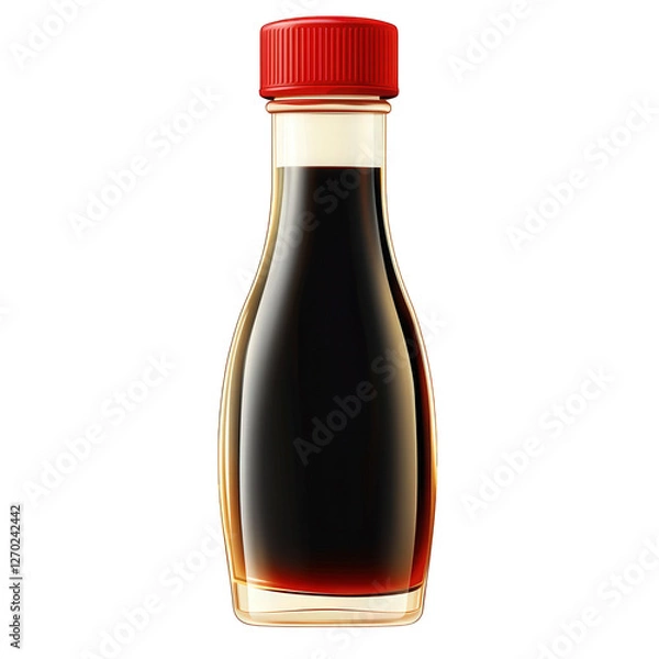 Obraz vector-style illustration of a soy sauce bottle with a red cap, clean shapes, smooth lines, transparent background, PNG