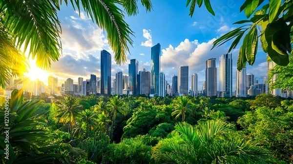 Fototapeta Panama City Skyline Sunrise, Tropical View - Urban Nature